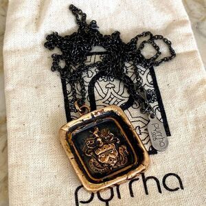 RARE Pyrrha Leopard Crest Bronze Talisman 30” Black Sterling Silver Pyrrha Chain